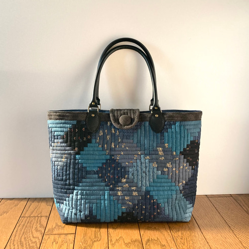 大型 ログキャビンのパッチワークキルトバッグ トートバッグ lilla