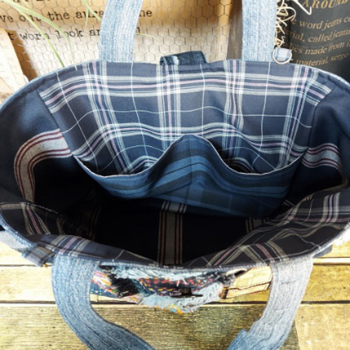 刺繍デニムバック No.574 デニムリメイク ショルダーバッグ 刺繍バック