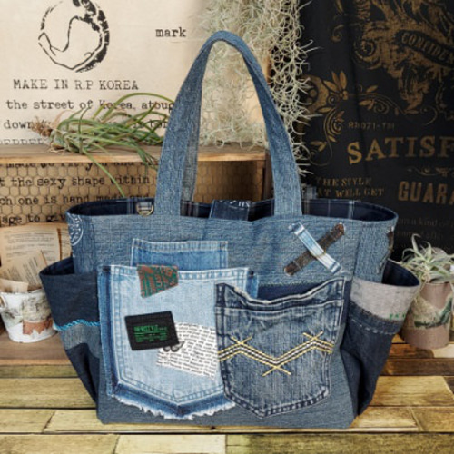 刺繍デニムバック No.574 デニムリメイク ショルダーバッグ 刺繍バック