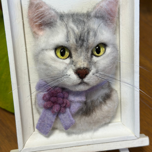 羊毛フェルト猫》 #猫(ねこ)羊毛フェルト オーダー フレームキャット