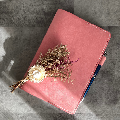 イタリアンレザー マヤ A5 ノートカバー 手帳カバー ローズ ピンク