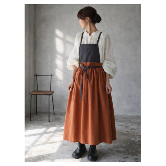 リネンエプロン】周りと差のつく！そのままお出かけバイカラーコットン