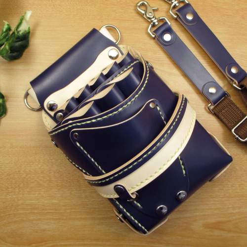 本革 ハンドメイド 8丁差し シザーケース (ネイビー×ナチュラル) SCA