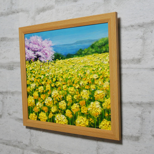 油絵 油彩 油彩画 絵 絵画【桜と菜の花咲く】 絵画 HR 通販 18927053