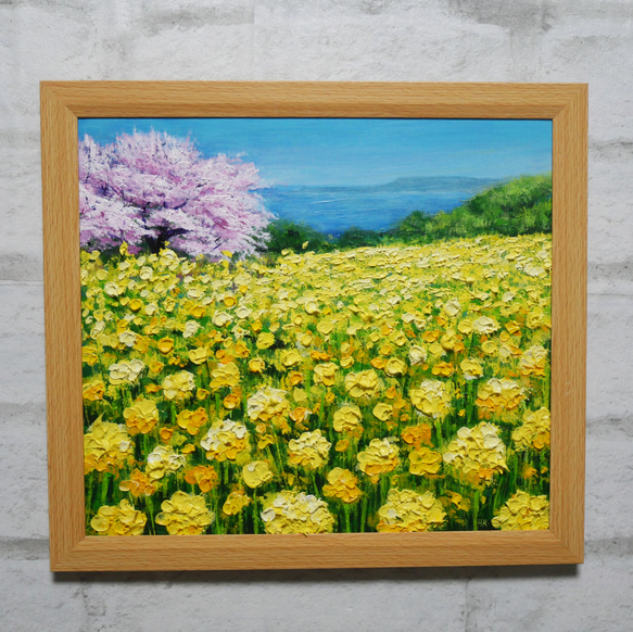 油絵 油彩 油彩画 絵 絵画【桜と菜の花咲く】 絵画 HR 通販 18927053