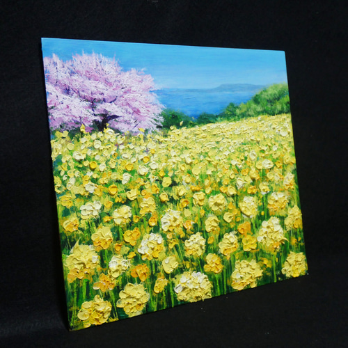油絵 油彩 油彩画 絵 絵画【桜と菜の花咲く】 絵画 HR 通販 18927053