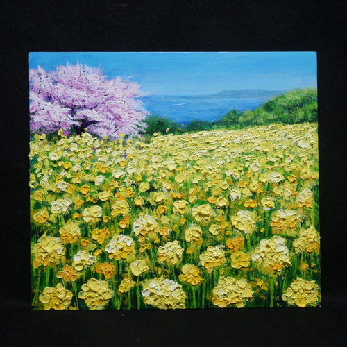 油絵 油彩 油彩画 絵 絵画【桜と菜の花咲く】 絵画 HR 通販 18927053