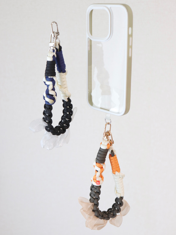 カラーオーダー】パラコード ハンドストラップ フリル スマホ