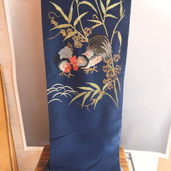 名古屋帯】刺繍帯 にわとりと植物のアンティーク帯 和装小物（帯・半襟