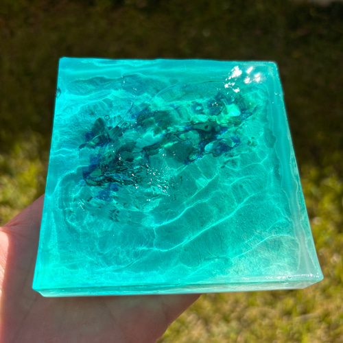 レジン 海アート さざなみ 波紋 砂紋 10×10cm ライト付 オーシャン