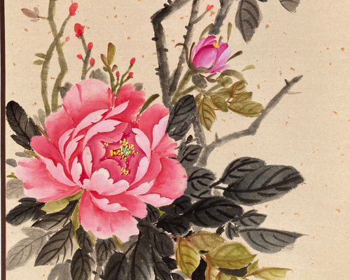 掛け軸 牡丹 ピンク 水墨画 絵画 こたつ 通販 18972099｜Creema