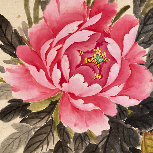 掛け軸 牡丹 ピンク 水墨画 絵画 こたつ 通販 18972099｜Creema