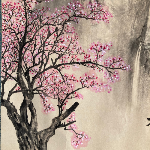 水墨画 山水 山桜 桜 絵画 掛け軸 絵画 こたつ 通販 18972306｜Creema