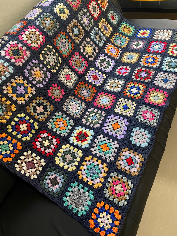 送料無料】大判 モチーフ編み ブランケット スクエア モチーフつなぎ