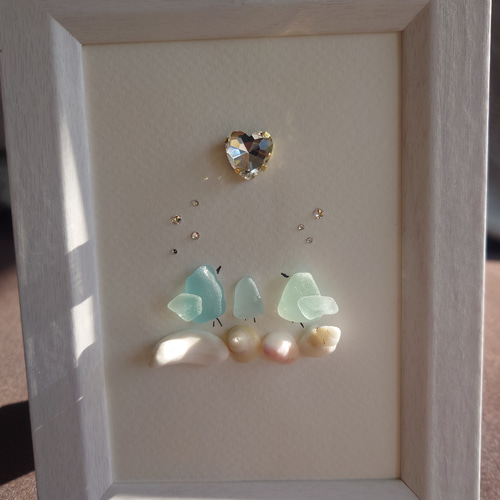 シーグラスアート 小鳥 北欧雑貨 インテリア ビーチグラス 海 シンプル