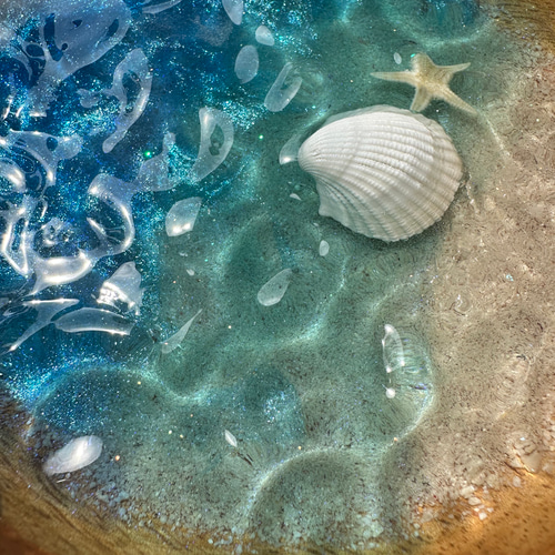 波紋プレート 穏やかな コンパクト オーシャンレジンアート 本物の砂を