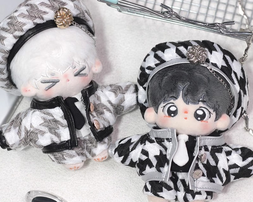 10cm着せ替えぬいぐるみ服 チェック調セット 2色 着せ替え人形