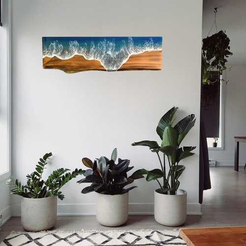 オーシャンアート 波 ロング 一枚板 アートパネル レジンアート 海