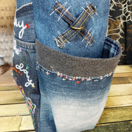 刺繍デニムバック No.524 デニムリメイク ショルダーバッグ サイド