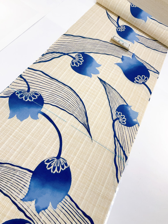 浴衣 反物 注染 新粋染 本染め 茶紬生地 チューリップ 未仕立て反物 お