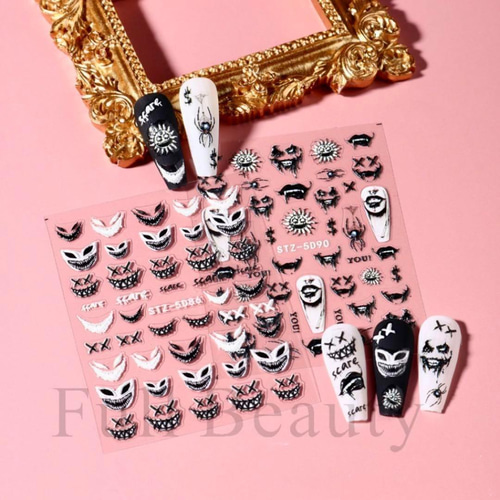 NT768 ネイルシール ぷっくり3D ハロウィン ロック 唇 ジョーカー 太陽