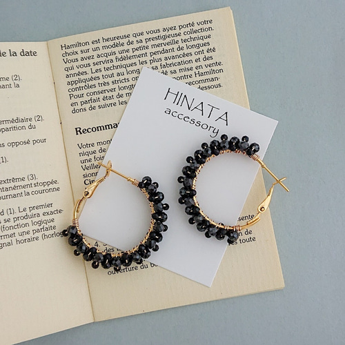 ブラックスピネル オニキス 大振り フープ ピアス サージカル