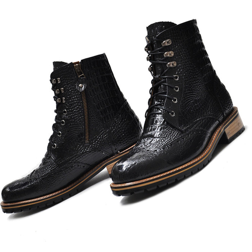 クロコ型押し レースアップブーツ レザーブーツ メンズブーツ ブーツ