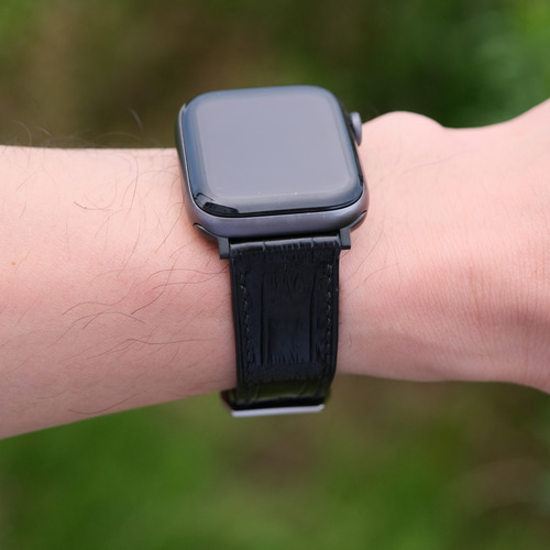 フラットタイプ ブラック 時計ベルト クロコダイル ワニ革 時計バンド