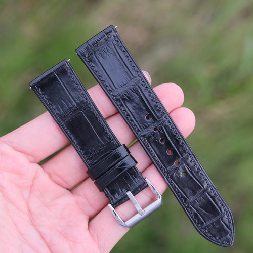 フラットタイプ ブラック 時計ベルト クロコダイル ワニ革 時計バンド