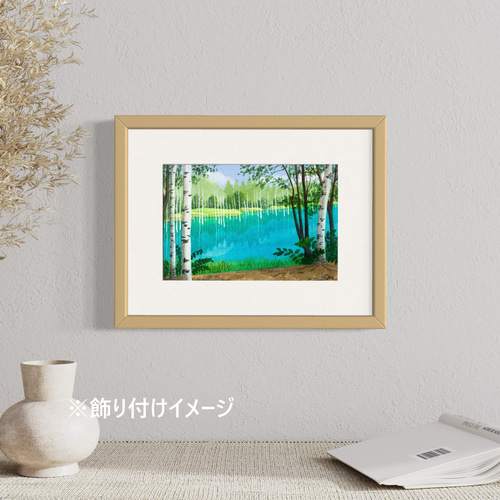 美瑛・青い池03」アクリル画 原画 風景画 額縁付 SMサイズ 絵画 Oni