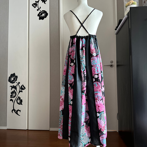 着物リメイク絞練り花に菊柄浴衣からキャミソールワンピース色選べる