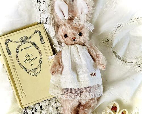 テディうさぎ くすみピンクのふわふわうさぎちゃん テディベア