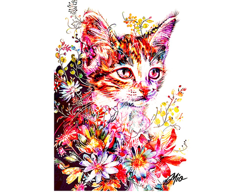 猫 花 A5サイズ キャット フラワー イラスト Mio 4 イラスト
