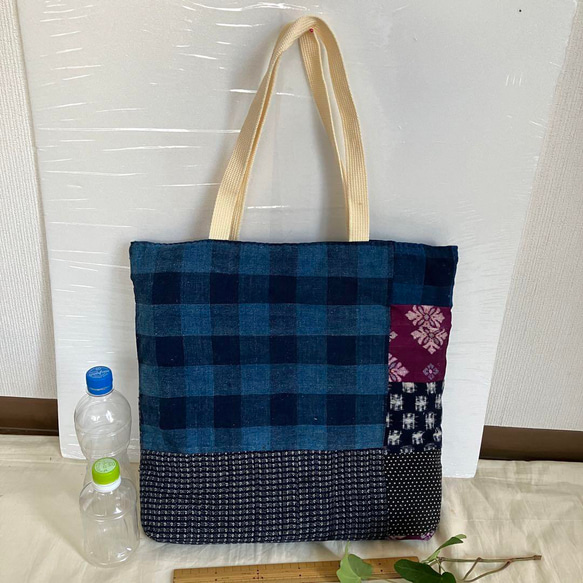 古布絣パッチワーク トートバッグ B4OK大きい着物リメイク トート