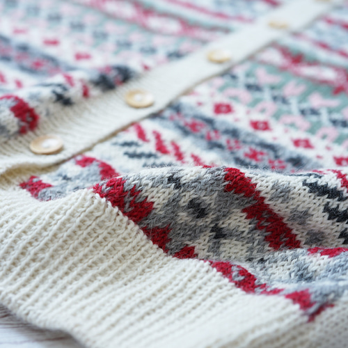 即納可】アルパカ・フェアアイル柄ベスト（S-430049-ホワイト）ペルー