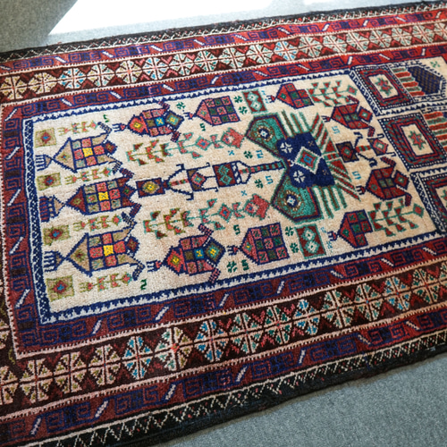 127x79cm トライバルラグ ヴィンテージラグ 手織り絨毯 カーペット