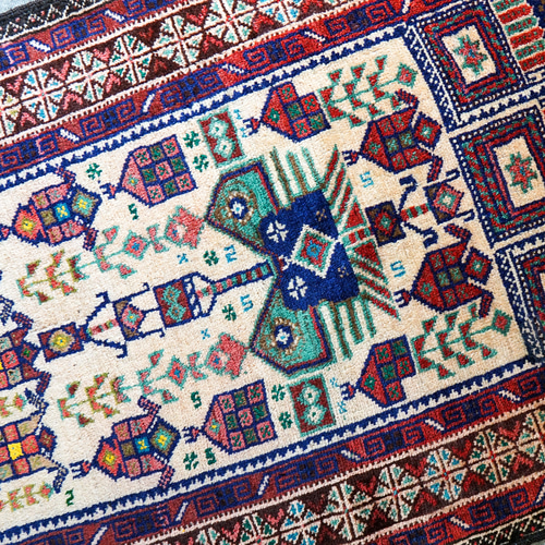 127x79cm トライバルラグ ヴィンテージラグ 手織り絨毯 カーペット