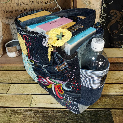 刺繍デニムバック No.539 デニムリメイク ショルダーバッグ サイド