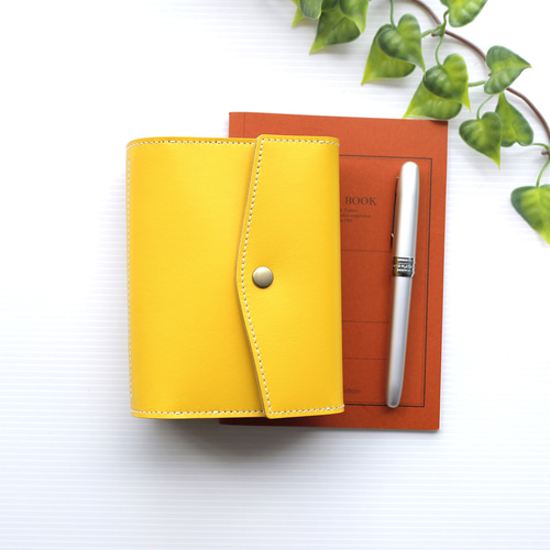 ✻ ミニ6 ✻ 牛革 フラップ式 ミニ6穴システム手帳 ✻ 蒲公英イエロー