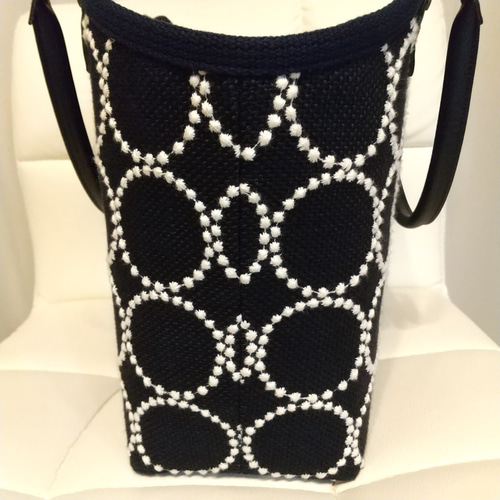 ミナペルホネン タンバリン トートバッグ 持ち手合成皮革 紺色×白 送料