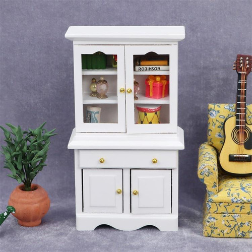 ドールハウス ミニチュア 家具 木製 キャビネット 扉付き 本棚 1/12