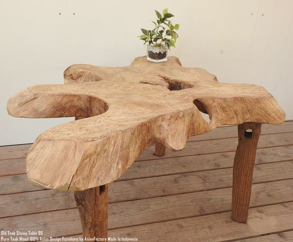 希少オールドチーク一枚板 切り株テーブル89cm・無垢材・飾り台・花台