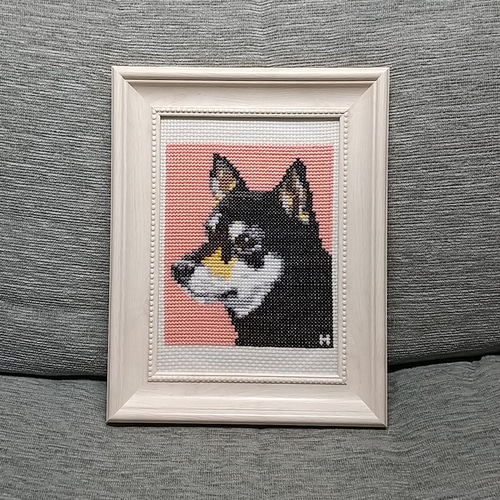 犬 黒柴 クロスステッチ フレーム入り 壁掛け 卓上 【HK016