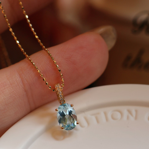 天然ダイヤモンド付きアクアマリンペンダントトップk18 ペンダント