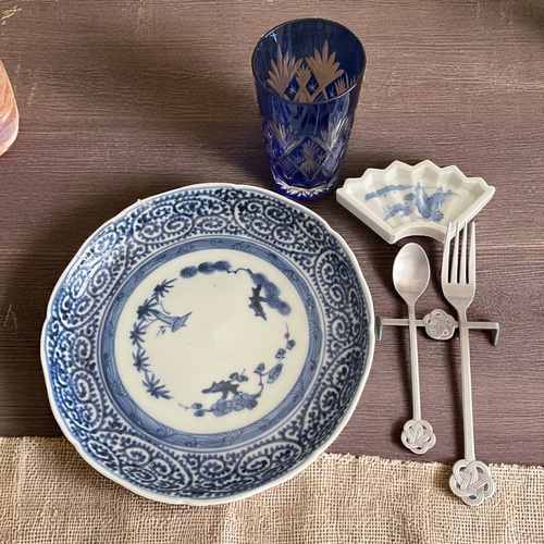 お得＞伊万里染付扇型豆皿5枚 江戸幕末期 薬味皿・豆皿 antique art