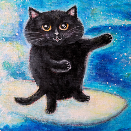 原画「星空の海のモノトーンキャッツ」 F10号 #猫の絵 #ねこ #海 #猫