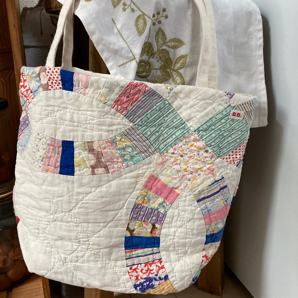 F アメリカンアンティークキルト ダブルウェディング リメイクバッグ