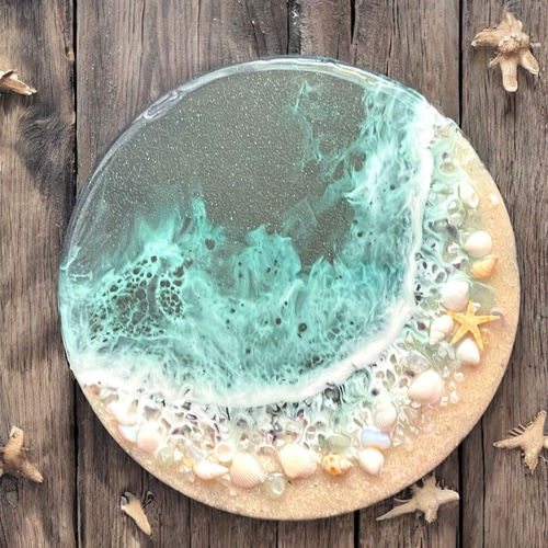 海アート「クリアな海岸」レジンアート オーシャンアート 20cm 3 立体