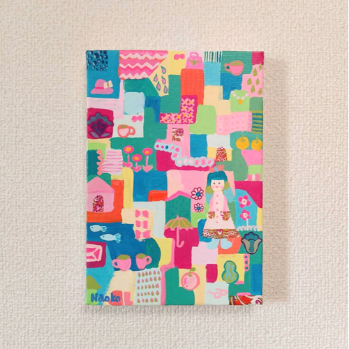 アート イラスト『好きなもの』絵画 原画 アクリル キャンバスサイズSM