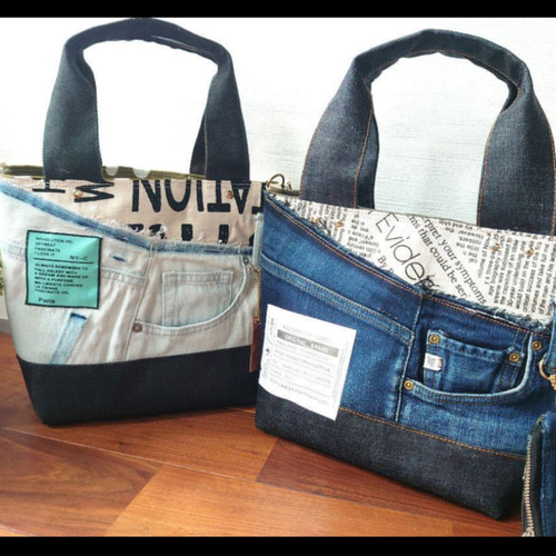 No.514 2点SET【DENIM✖️英字 DENIMRemakeToteBag❤️】デニム